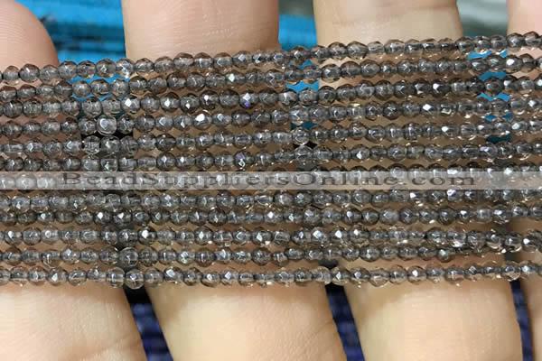 CTG1020 15.5 inches 2mm faceted round tiny smoky quartz beads