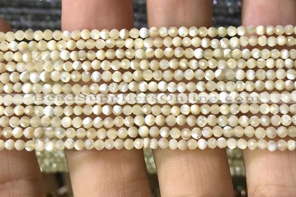 CTG1089 15.5 inches 2mm faceted round tiny mother of pearl beads