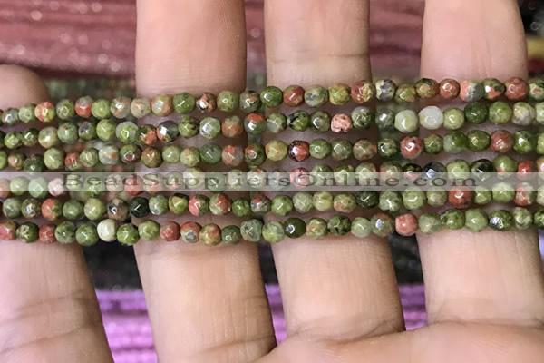 CTG1181 15.5 inches 3mm faceted round tiny unakite gemstone beads