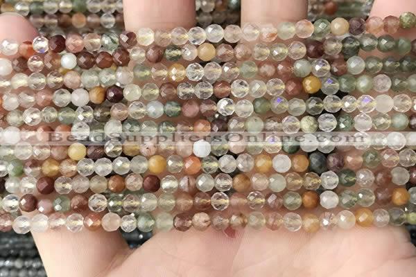 CTG1356 15.5 inches 4mm faceted round mixed quartz beads