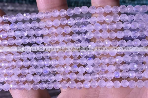 CTG1394 15.5 inches 4mm faceted round tiny white moonstone beads