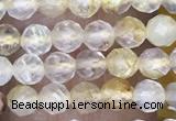 CTG1489 15.5 inches 3mm faceted round golden rutilated quartz beads