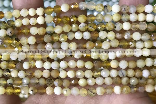 CTG1558 15.5 inches 4mm faceted round yellow opal beads