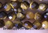 CTG1559 15.5 inches 4mm faceted round yellow tiger eye beads