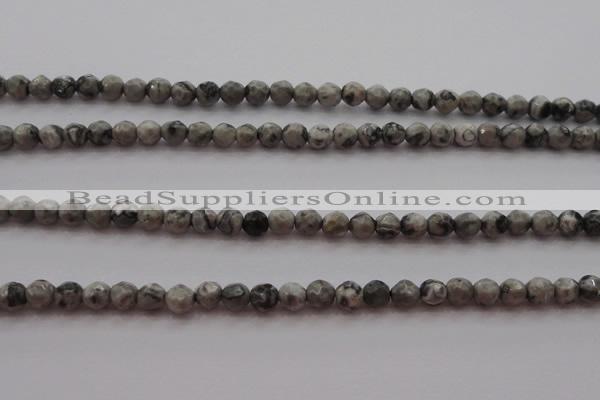 CTG215 15.5 inches 3mm faceted round tiny grey picture jasper beads