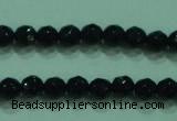 CTG31 15.5 inches 4mm faceted round black agate beads wholesale