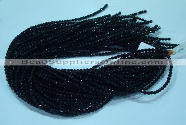 CTG31 15.5 inches 4mm faceted round black agate beads wholesale