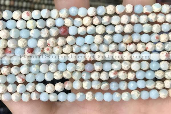 CTG3546 15.5 inches 4mm faceted round serpentine jasper beads