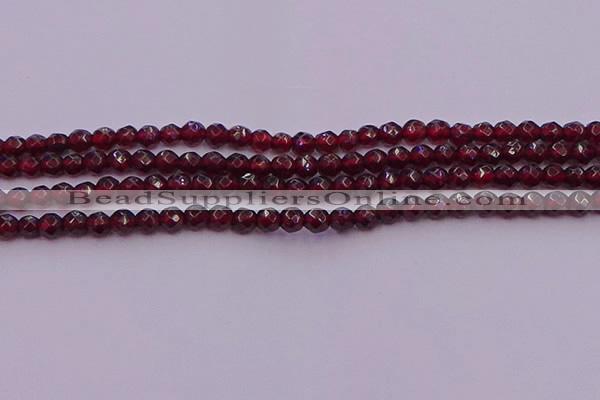 CTG510 15.5 inches 4mm faceted round tiny red garnet beads