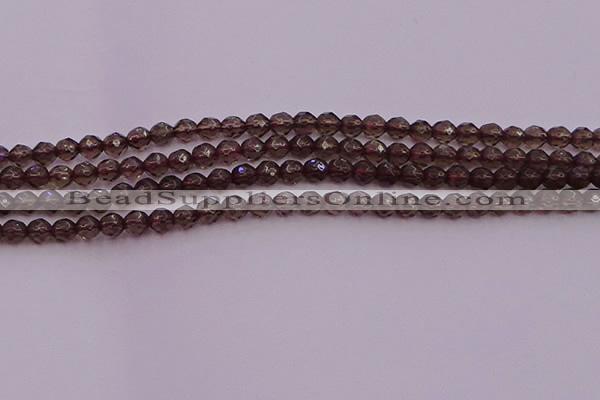 CTG511 15.5 inches 4mm faceted round tiny smoky quartz beads