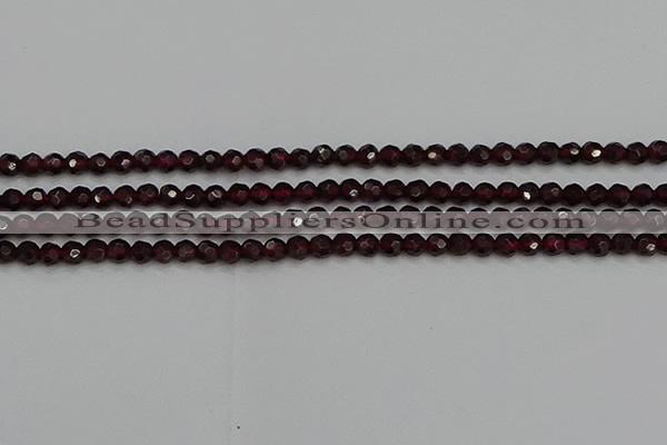 CTG556 15.5 inches 4mm faceted round tiny red garnet beads