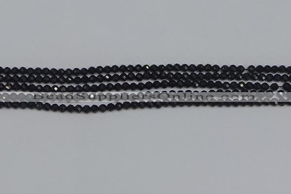 CTG644 15.5 inches 3mm faceted round black tourmaline beads