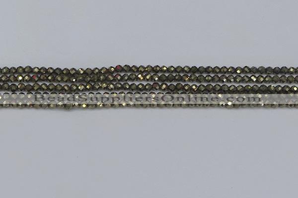 CTG646 15.5 inches 3mm faceted round golden pyrite beads