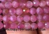 CTG707 15.5 inches 4mm faceted round tiny pink tourmaline beads