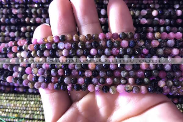 CTG726 15.5 inches 4mm faceted round tiny tourmaline beads