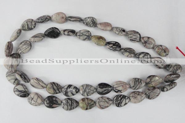 CTJ230 15.5 inches 13*18mm flat teardrop black water jasper beads