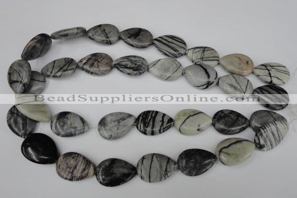 CTJ232 15.5 inches 17*24mm flat teardrop black water jasper beads