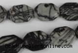 CTJ240 15.5 inches 13*18mm octagonal black water jasper beads