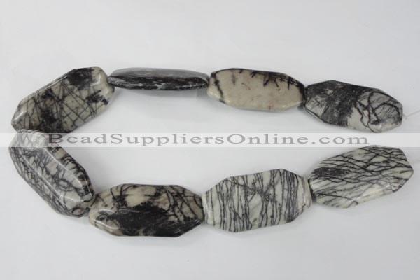 CTJ246 15.5 inches 25*50mm octagonal black water jasper beads