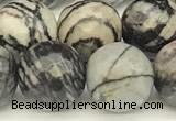 CTJ423 15 inches 12mm faceted round black water jasper beads