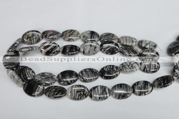 CTJ44 15.5 inches 18*25mm oval black water jasper beads wholesale