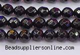 CTO135 15.5 inches 4mm faceted round black tourmaline beads