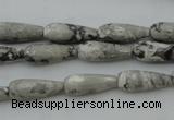 CTR11 15.5 inches 6*16mm faceted teardrop grey picture jasper beads