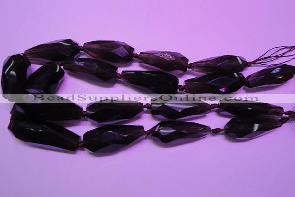 CTR206 15*34mm - 20*42mm faceted teardrop smoky quartz beads