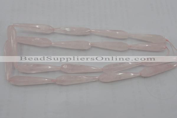 CTR41 15.5 inches 10*40mm faceted teardrop rose quartz beads