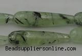 CTR43 15.5 inches 10*40mm faceted teardrop green rutilated quartz beads