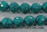 CTU1686 15.5 inches 14mm faceted round synthetic turquoise beads