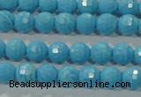 CTU2590 15.5 inches 4mm faceted round synthetic turquoise beads