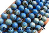 CTU3150 15 inches 12mm round gold vein howlite turquoise beads