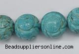 CTU884 15.5 inches 18mm carved round dyed turquoise beads