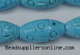 CTU885 15.5 inches 15*30mm carved rice dyed turquoise beads