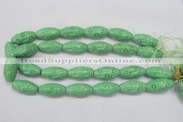 CTU888 15.5 inches 15*30mm carved rice dyed turquoise beads