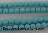 CTU910 15.5 inches 4mm faceted round synthetic turquoise beads