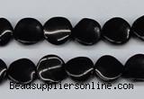 CTW03 15.5 inches 12mm twisted coin black agate beads wholesale