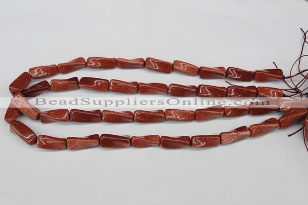 CTW132 15.5 inches 10*20mm twisted trihedron goldstone beads