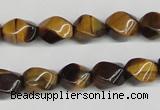 CTW151 15.5 inches 8*11mm twisted rice yellow tiger eye beads