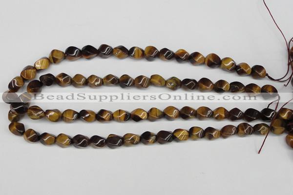 CTW151 15.5 inches 8*11mm twisted rice yellow tiger eye beads