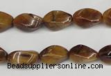 CTW156 15.5 inches 8*15mm twisted rice yellow tiger eye beads