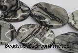 CTW305 15.5 inches 20*30mm wavy oval black water jasper beads