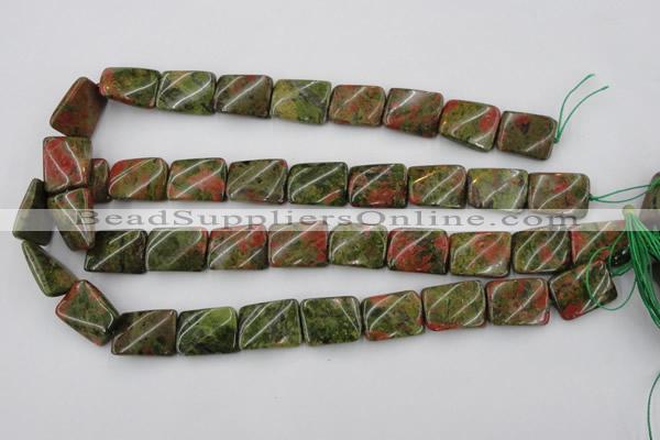 CTW374 15.5 inches 15*20mm twisted rectangle unakite gemstone beads