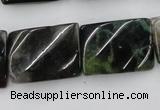 CTW395 15.5 inches 18*25mm twisted rectangle moss agate beads