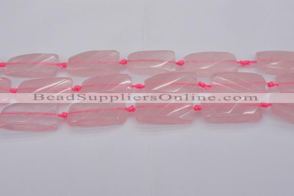 CTW451 15.5 inches 20*38mm faceted & twisted rectangle rose quartz beads