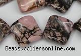 CTW51 15.5 inches 15*15mm twisted diamond rhodonite beads