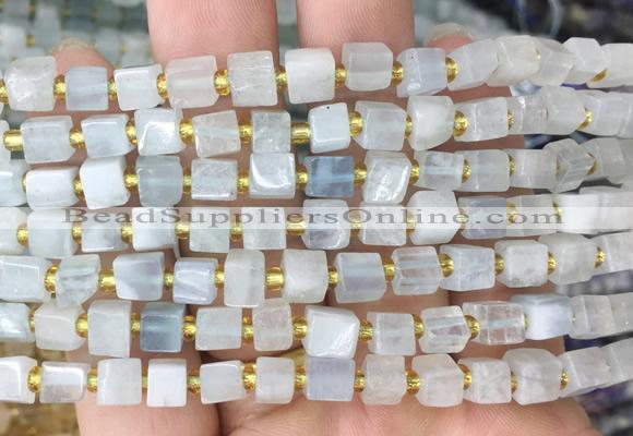 CUBS53 15 inches 6 - 7mm cube aquamarine gemstone beads wholesale