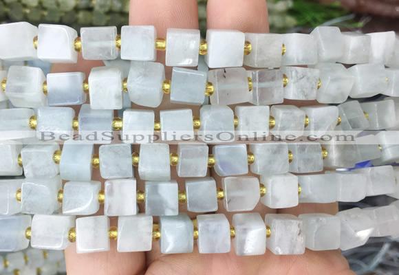 CUBS54 15 inches 7 - 8mm cube aquamarine gemstone beads wholesale