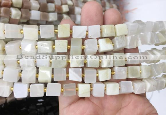 CUBS71 15 inches 6 - 7mm cube white moonstone gemstone beads wholesale